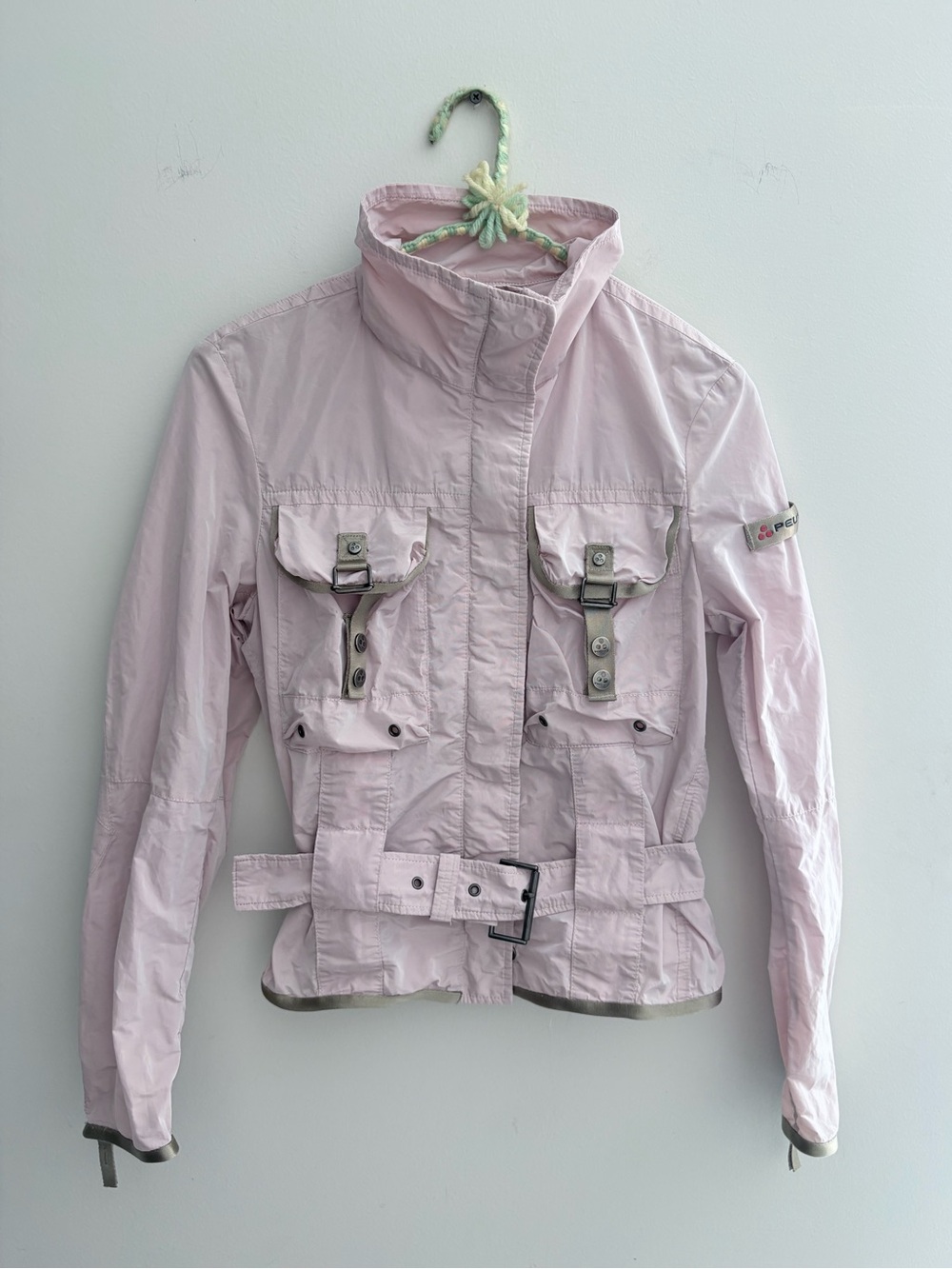 PEUTEREY Light Pink Utility Windbreaker Jacket with Belt